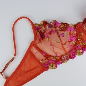 Floral Embroidered Mesh Bra